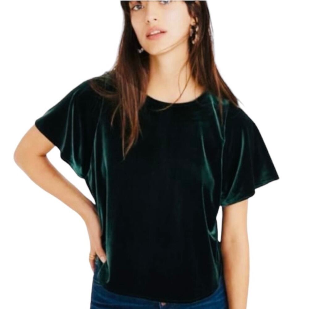 Madewell Emerald Green Velvet Top XXS